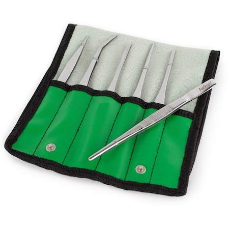 Amscope High Precision Tweezers 6 Piece Set In Vinyl Pouch TW-475-SET